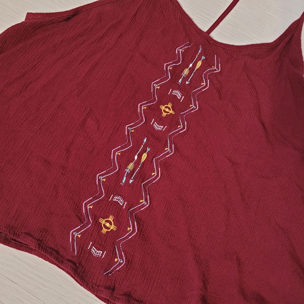 Harlow Dark Red Crop Top with Embroidered Details